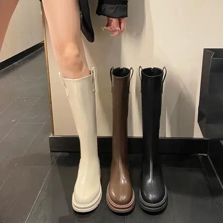 永希长筒靴女2023年春秋季新款小个子显瘦时装靴子粗跟高跟骑士靴图片