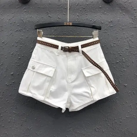 欧货时尚减龄百搭工装牛仔短裤女25夏季新款白色高腰显瘦阔腿裤潮图片