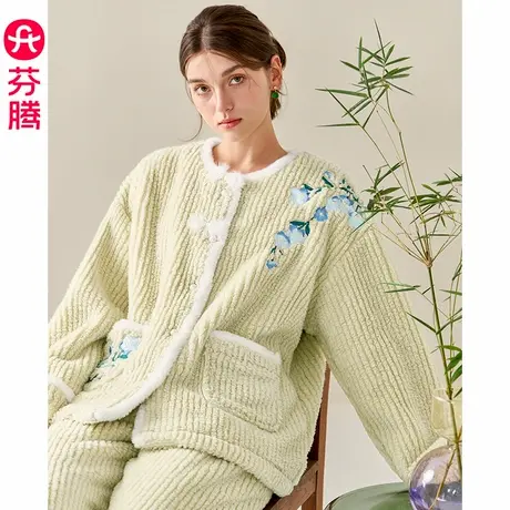 芬腾睡衣女珊瑚绒秋冬加厚加绒保暖套装新款宽松新中式大码家居服商品大图