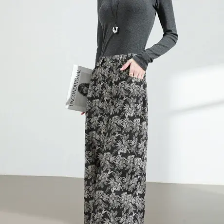时尚印花阔腿牛仔裤女2025春秋新款高腰显瘦宽松垂坠感直筒拖地裤商品大图