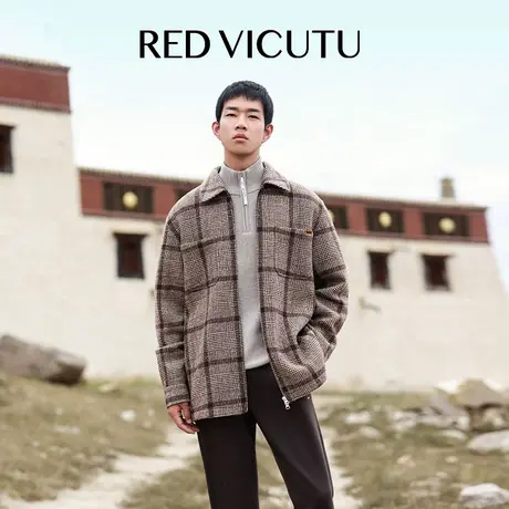 VICUTU/威可多男士大衣时尚格纹上衣商务通勤休闲百搭外套图片