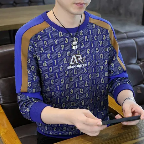 2025秋季新款圆领潮牌青年套头卫衣男个性时尚休闲长袖T恤上衣服图片