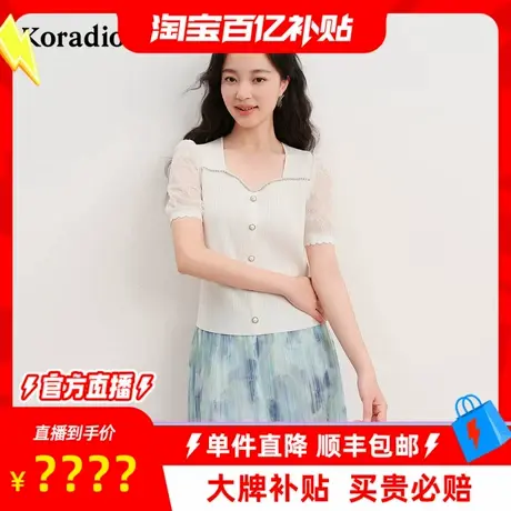 【百补穿搭馆】5年夏季新款舒适透气蕾丝拼接针织衫女气质通勤上商品大图