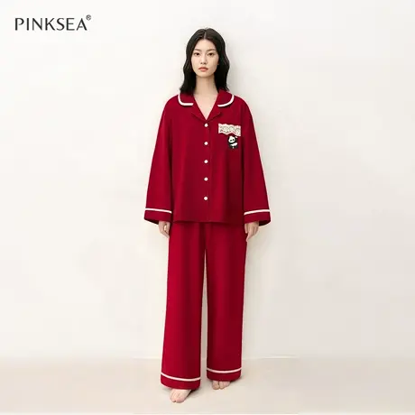 睡衣结婚新婚情侣套装红色本命年春秋女款长袖家居服新款男士套装商品大图