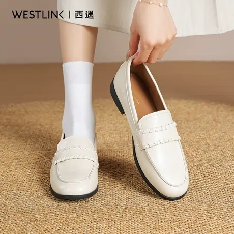 西遇法式圆头单鞋女鞋2025新款秋季休闲乐福鞋一脚蹬平底小皮鞋A商品大图