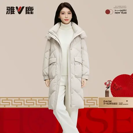 雅鹿26官方新款冬季加绒加厚黑色女士过膝保暖宽松休闲正品羽绒服商品大图
