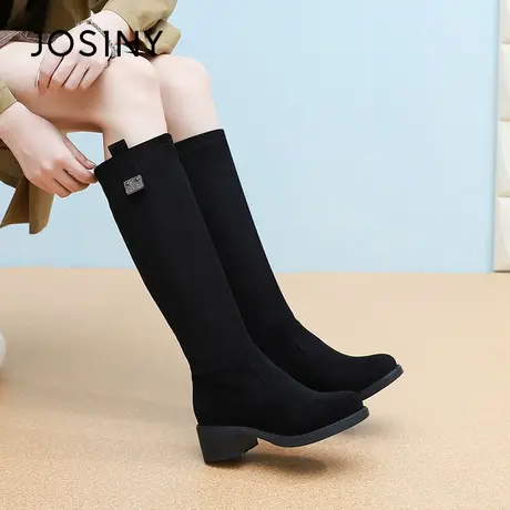 卓诗尼2025秋冬新款粗跟长筒靴时尚舒适气质瘦瘦靴潮流百搭骑士靴图片