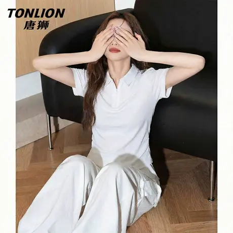 唐狮官方polo领短袖t恤女2026新款夏季女士修身显瘦翻领短上衣VB图片