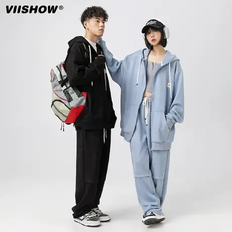 VIISHOW连帽卫衣外套男生2023秋冬季新款韩系oversize开衫男套装商品大图