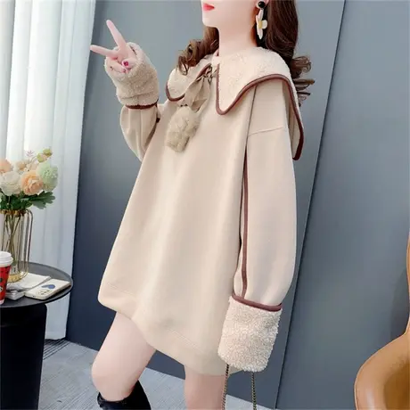 加绒羊羔毛披肩领卫衣女2022新款秋冬宽松设计感洋气减龄时尚外套商品大图