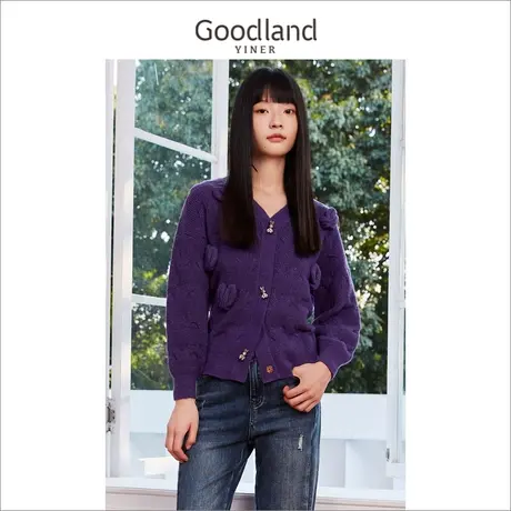 起球-音儿美地女装2022冬新款亮丝提花毛衣卡通针织开衫商品大图