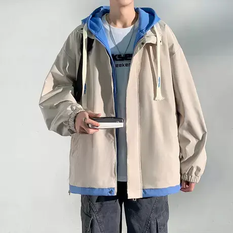 假两件冲锋衣外套男士春秋冬款宽松青少年男生秋季棒球服工装夹克商品大图