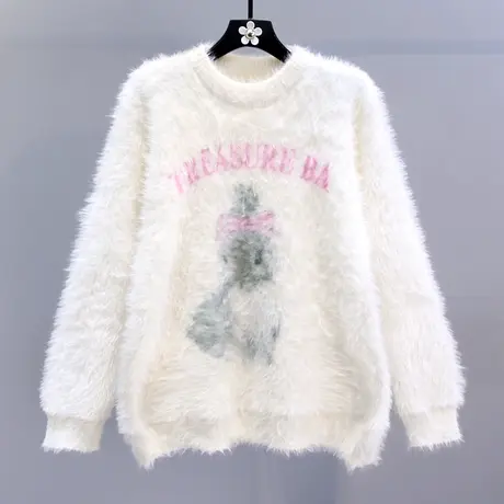 日系卡通兔子水貂绒毛衣女秋冬2023新款宽松慵懒风软糯针织衫上衣商品大图