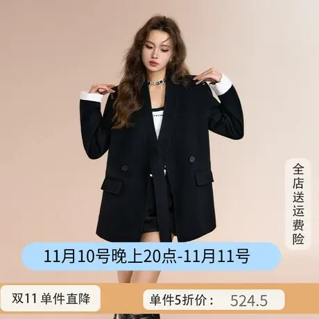 othermix100%羊毛短款双面呢大衣女2023秋冬新款保暖加厚羊毛外套图片