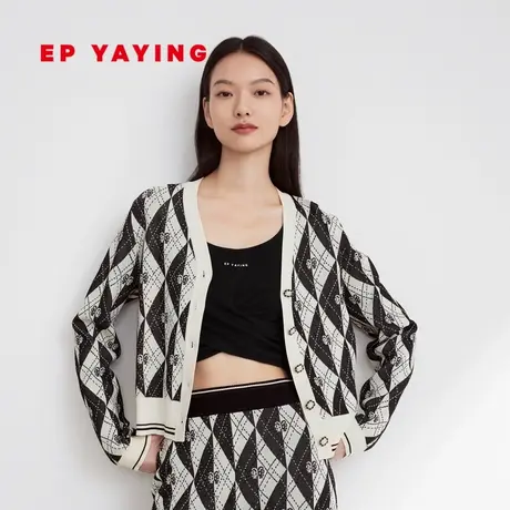 EP YAYING雅莹女装 经典老花格纹针织开衫外套 春装商场同款9113A图片