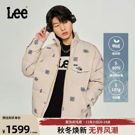 Lee商场同款23秋冬新品舒适版型满身印花浅卡其色男面包羽绒服潮图片