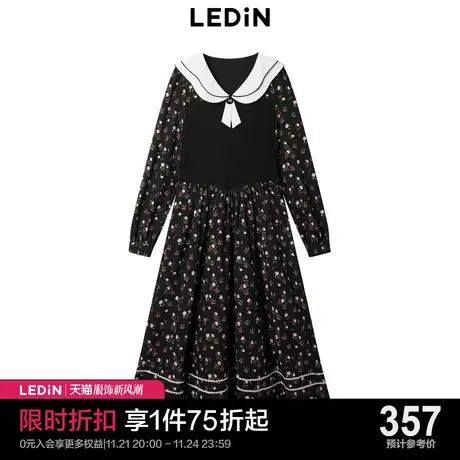 乐町甜美针织拼接碎花连衣裙2023秋季新款C2FAD1103商品大图