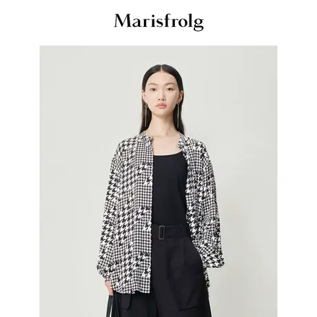 【时尚潮流系列】玛丝菲尔春装新款千鸟格法式立领女士衬衫商品大图