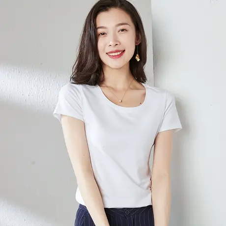 雀后短袖t恤女2023夏季新款纯棉白色上衣宽松圆领体恤内搭打底衫商品大图