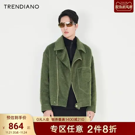 TRENDIANO官方男装冬季新款波浪纹毛呢翻领时尚外套男士图片