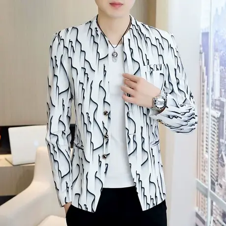 夹克外套男士春秋季 韩版新中山装青年潮流帅气立领休闲西装上衣商品大图