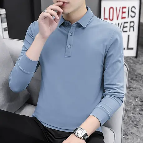 翻领长袖t恤男士polo衫潮牌潮流保罗商务休闲秋季上衣服打底衫男商品大图