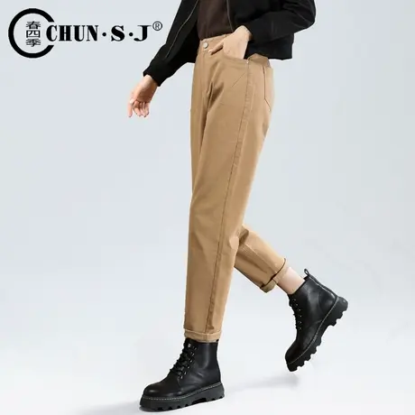 卡其色裤子女春秋大码胖mm女裤2023新款小个子哈伦裤女显瘦休闲裤商品大图