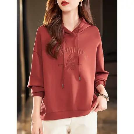 宝诗黎连帽刺绣字母百搭宽松卫衣女棉质落肩长袖上衣2023秋季新款商品大图