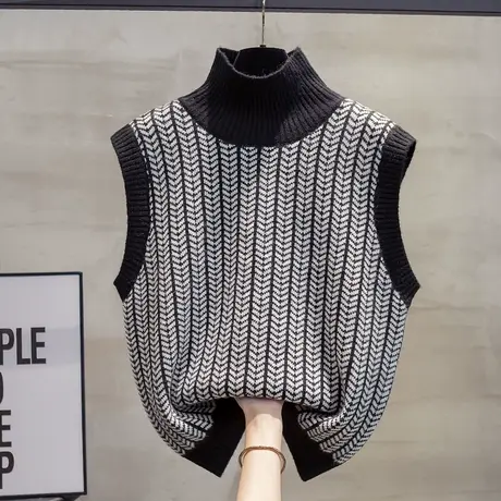 高领针织马甲背心女2023秋装新款宽松外穿马夹外搭叠穿毛衣坎肩潮商品大图