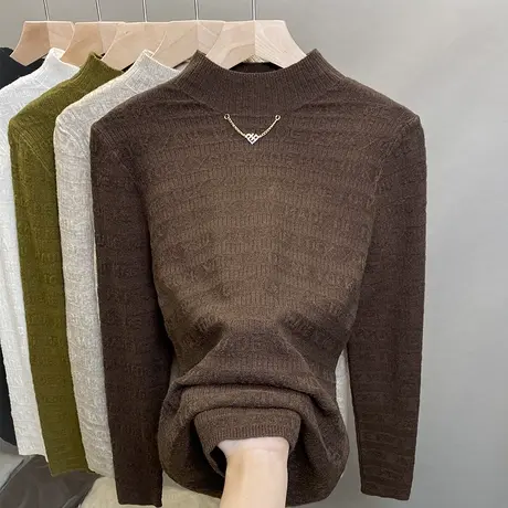 半高领毛衣女打底衫2023秋冬新款套头外穿针织衫内搭长袖修身上衣商品大图