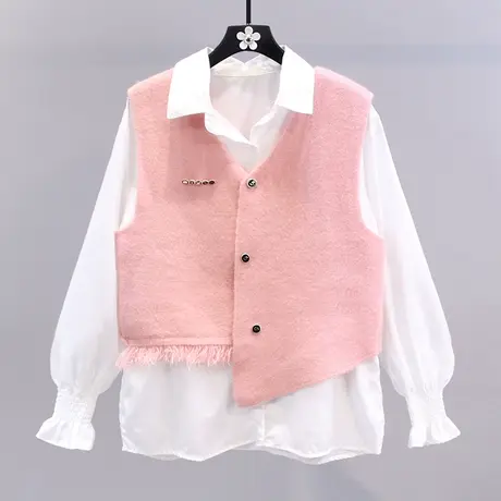 小清新时尚衬衫马甲套装女2023年早春新款法式甜美盐系减龄两件套图片