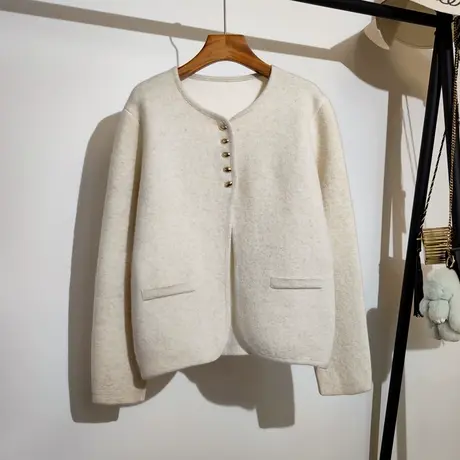 小香风针织开衫女秋冬新款宽松圆领显瘦名媛气质上衣加厚短款外套图片