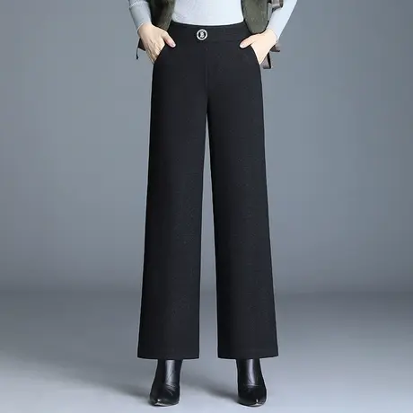 毛呢阔腿裤女秋冬2023新款高腰宽松直筒长裤通勤加绒加厚休闲西裤商品大图