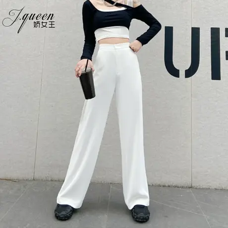白色高腰阔腿裤女夏季新款冰丝凉爽宽松垂感拖地雪纺显瘦西装裤子商品大图