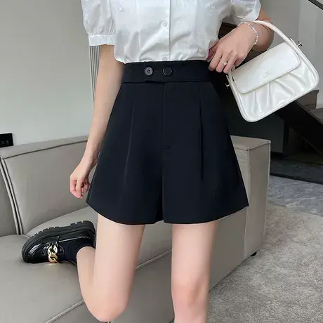 黑色西装短裤女夏季高腰a字外穿阔腿裤2024新款小个子休闲热裤子图片