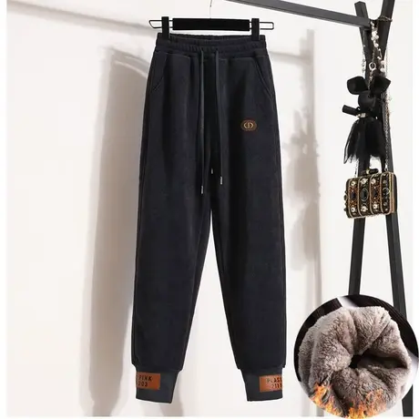 保暖卫裤女冬季2024加厚加绒韩版宽松运动休闲抽绳束脚哈伦裤子女商品大图