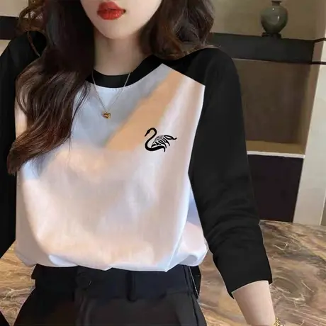 磨毛加厚插肩长袖T恤女设计感小众秋冬2022新款独特别致宽松上衣图片
