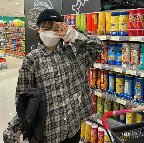 红续自制2023春装新款韩版复古百搭格子长袖衬衫衬衣女上衣外套商品大图