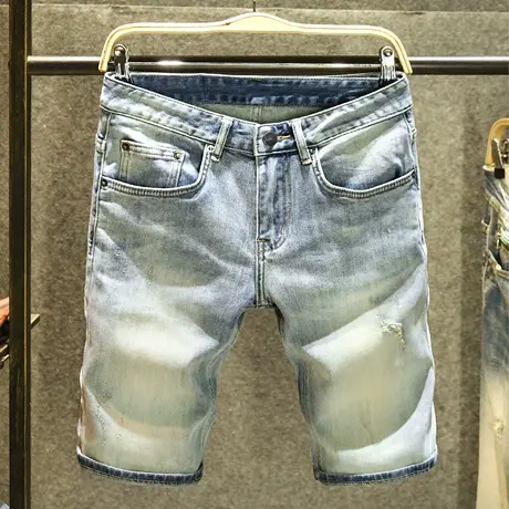 美式复古牛仔短裤五分裤男潮牌破洞休闲中裤夏季高街水洗裤子薄款商品大图