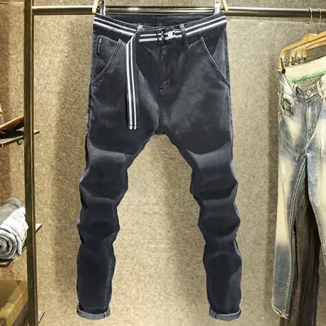 2024新款秋季修身牛仔裤男休闲百搭弹力小脚裤黑色时尚青年裤子男商品大图