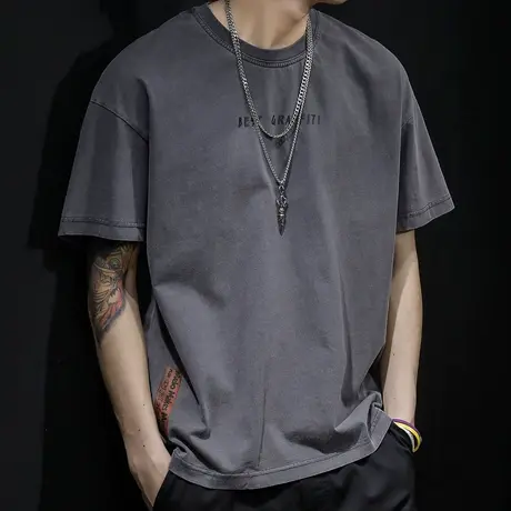 短袖t恤男夏季宽松ins潮牌胖子大码加肥加大男士体恤半袖潮流纯棉商品大图