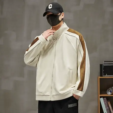 春天男士麂皮绒撞色翻领棒球服春秋款男生高端夹克外套春季上衣服商品大图