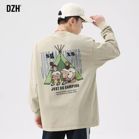 男士美式纯棉长袖t恤男春季打底衫男装圆领上衣宽松卫衣新款体恤商品大图