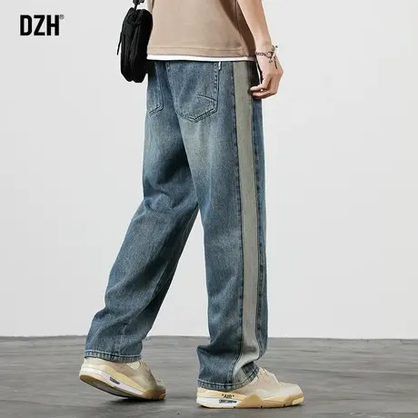 男士拼接牛仔裤男直筒宽松秋季高街裤子休闲百搭春夏男裤2023新款商品大图