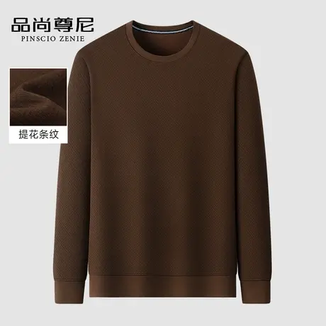 【提花工艺】男士秋装上衣复古格纹圆领内搭打底长袖T恤衫爸爸装图片