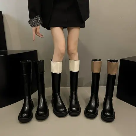 长筒靴女2023年春秋季新款法式洋气不过膝瘦瘦靴粗跟英伦风骑士靴图片