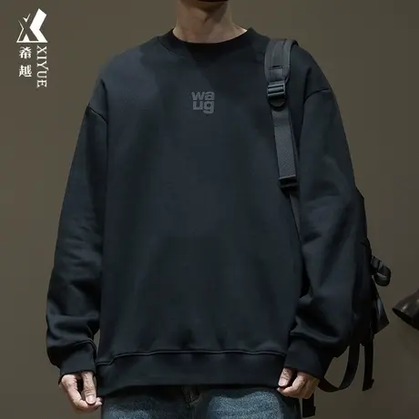 美式360g重磅卫衣男秋冬款加绒加厚宽松大码男士发泡印花打底上衣商品大图