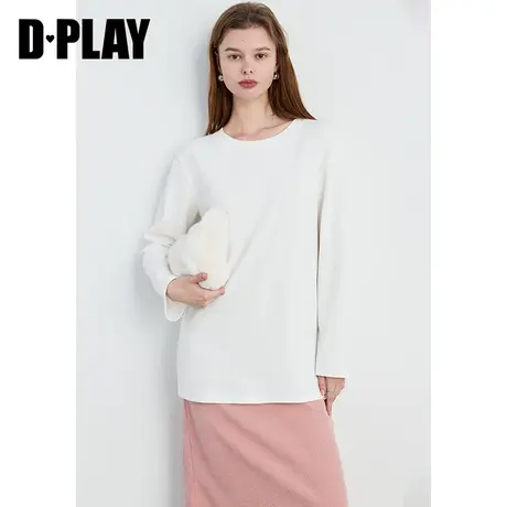 DPLAY秋季ROW风佰搭T 白色宽松叠穿慵懒打底衫磨毛上衣T恤女商品大图
