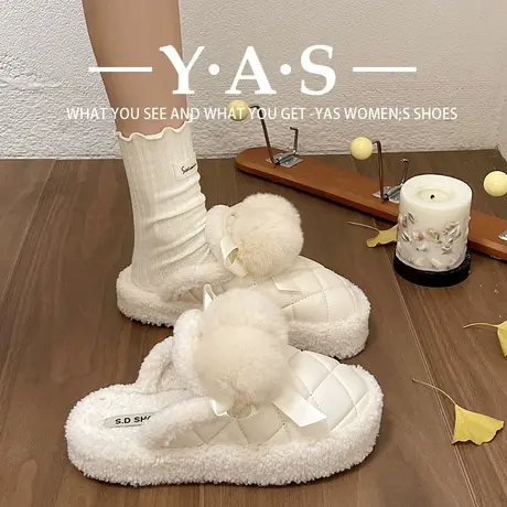 2023冬季新款可爱毛球雪地靴女懒人包头半拖鞋加绒加厚棉拖毛毛鞋商品大图