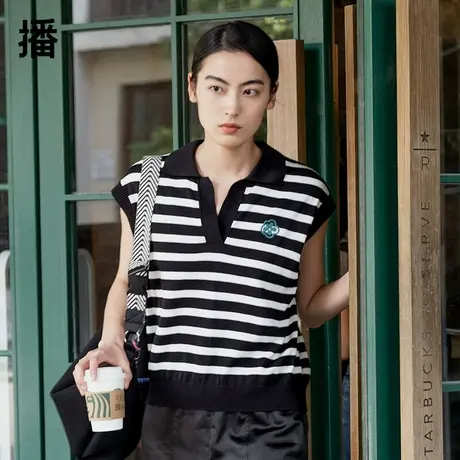 播小刺绣装饰无袖POLO衫DDP3SD4665在海边等你商品大图